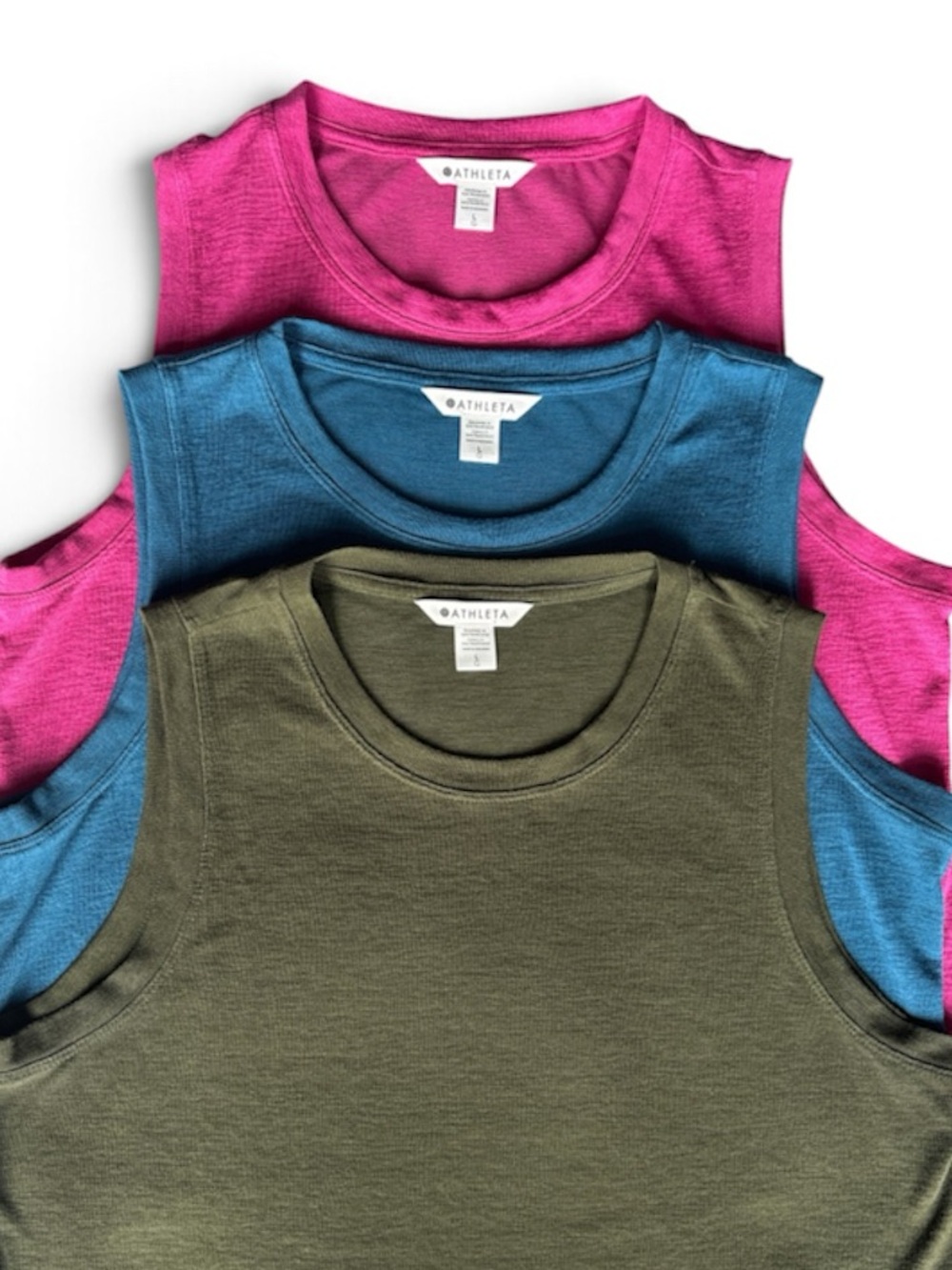 Athleta Breezy Tank Set of 3 in Olive, Pink, and Blue Size Large EUC